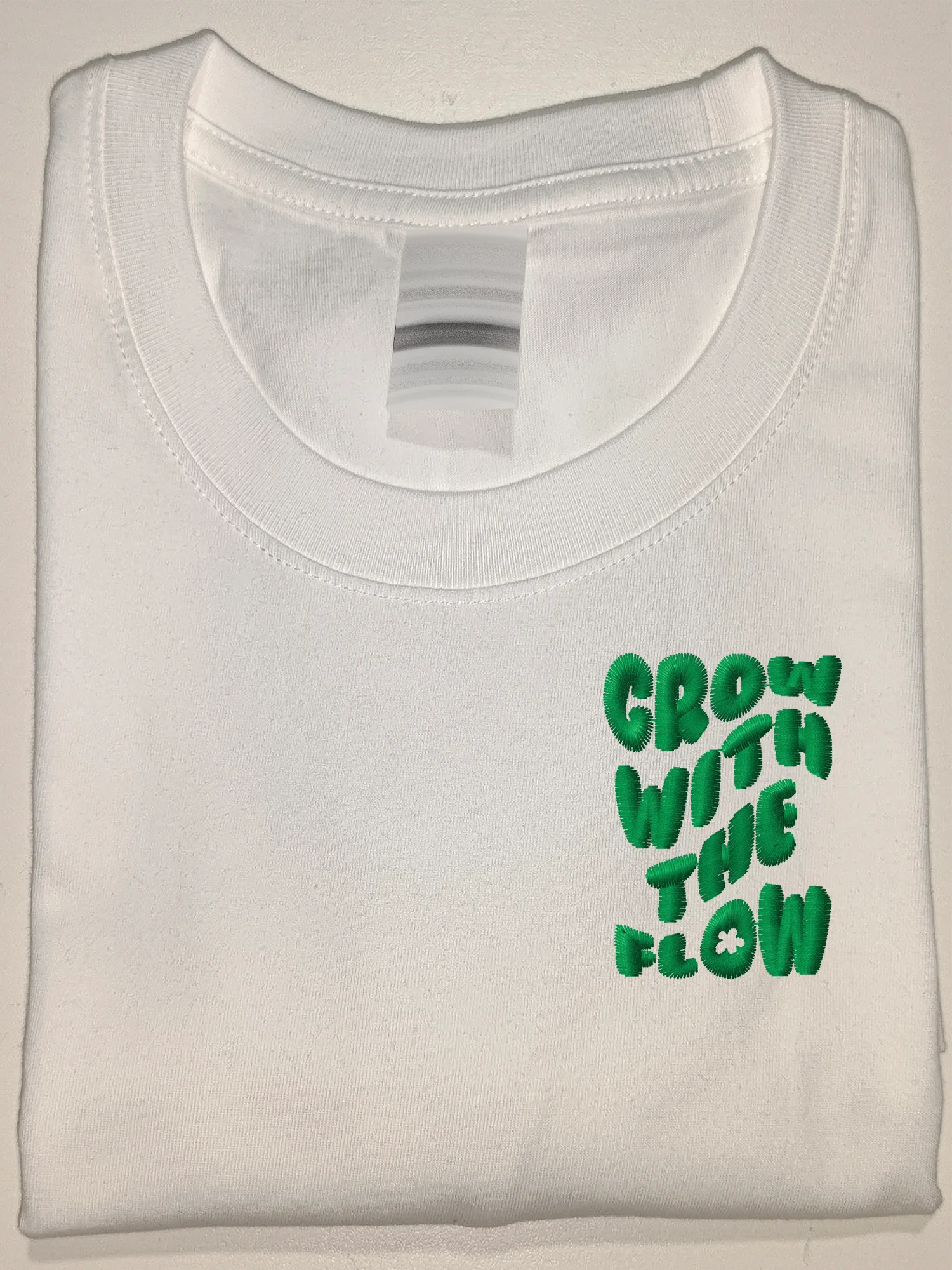 

Grow With The Flow Quote T-shirts Green Character Embroidered Tshirt Letter Embroidery T-Shirts Cotton Men's Clothes Casual