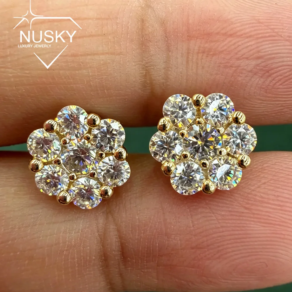 

18K Gold Plated 3mm 4mm Moissanite Flower Stud Earrings for Women Men Round Cut Halo Lab Diamond Certified S925 Silver Jewelry