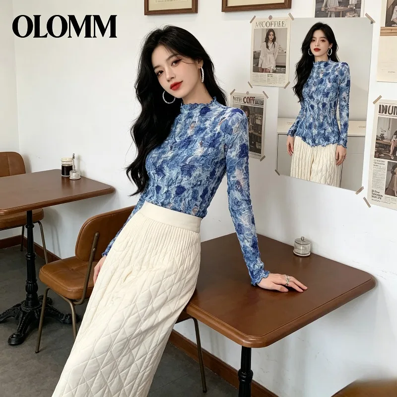 Miyake Pleated 2026 New Autumn Original Print Fashion Pleated Fashion Top for Women Casual Versatile Slim Fit Stretchy Slimming