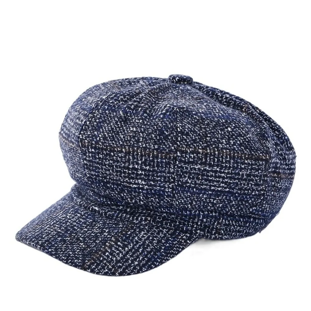 

Elegant Woolen Plaid Octagonal Hat Thick Keep Warm Painter Caps Korean Style Ear Protection British Berets Ladies