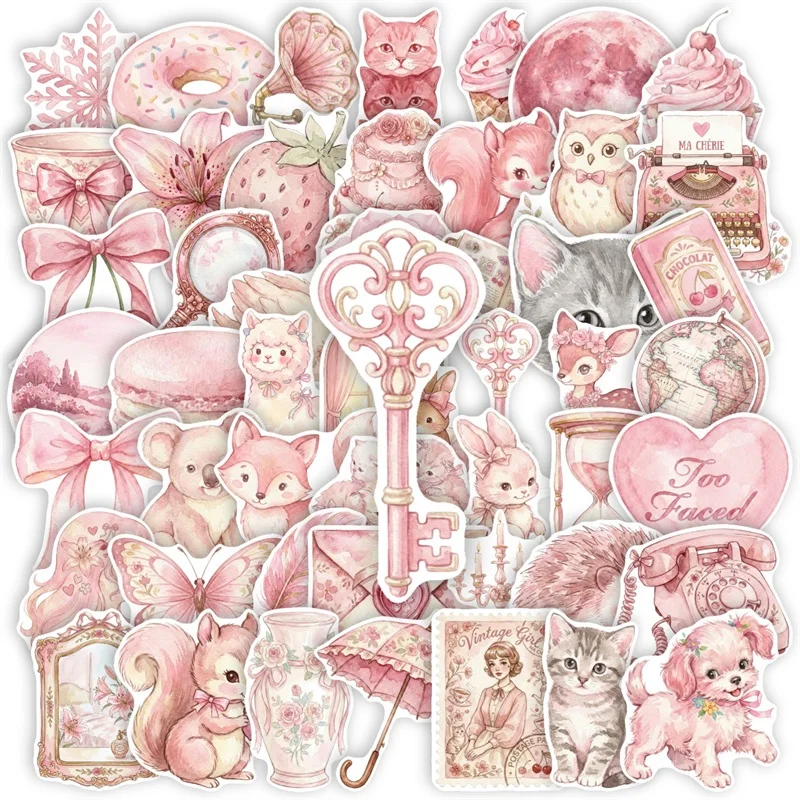 10/30/50PCS Retro Pink Animal Sticker Aesthetic Colored DIY Hand Accounting Decoration Scrapbooking Stationery Supplies