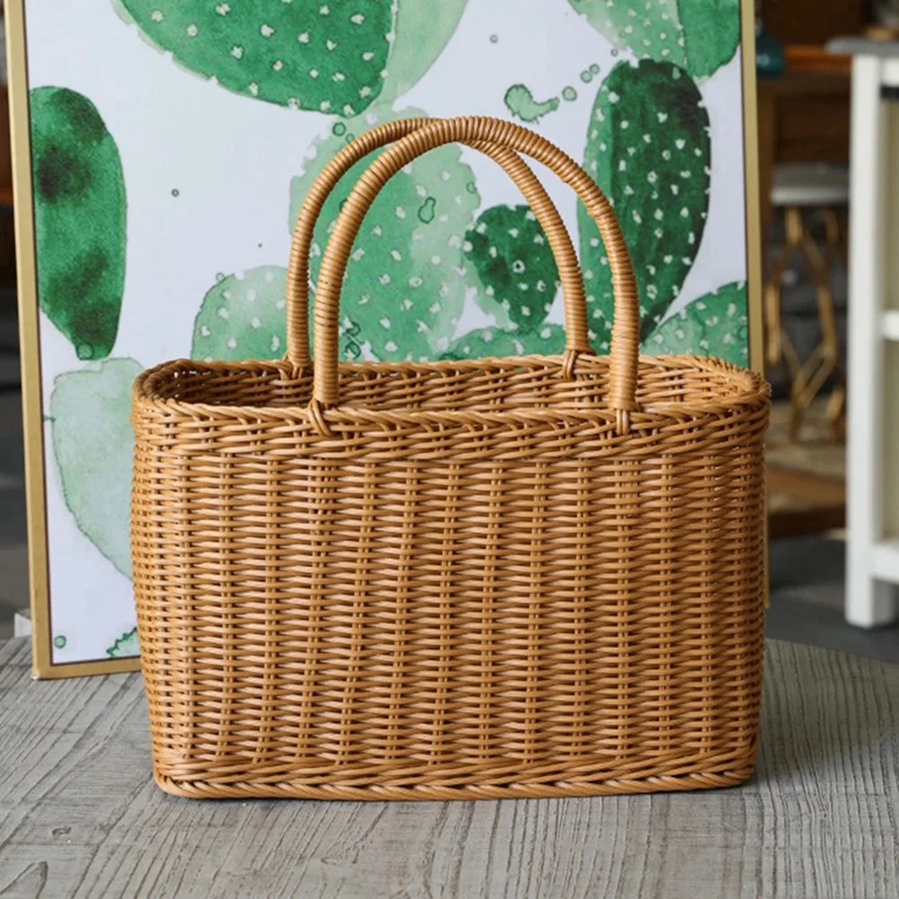 AT77 Home Shopping Basket Hand Vegetable Basket Decorative Woven Basket Flower Arrangement Basket Imitating Rattan Picnic Bag