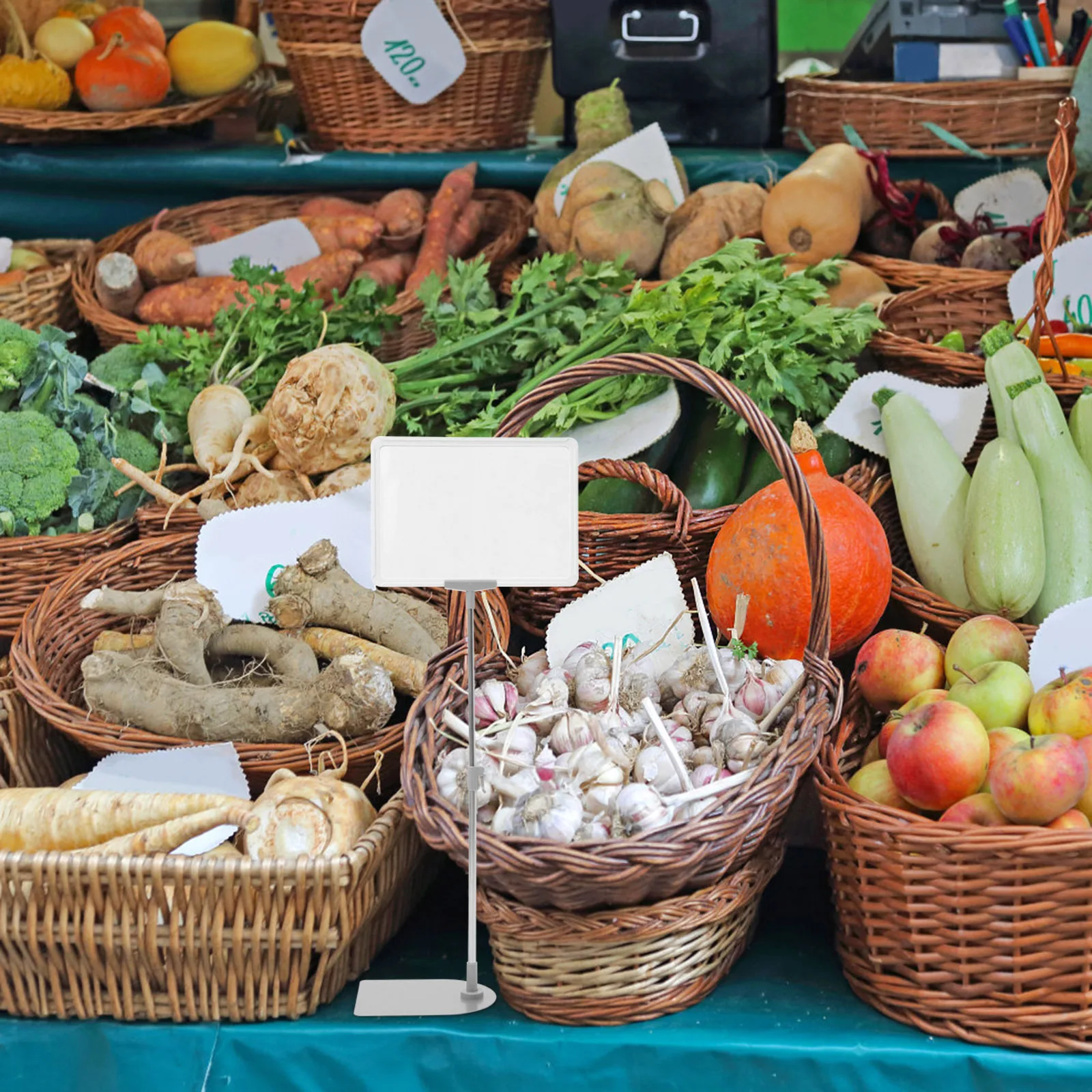 1 قطعة A4 حامل عرض السعر قابل للسحب قابل للمسح للفواكه والخضروات قوي البلاستيك رف من الفولاذ المقاوم للصدأ حامل التسمية #1