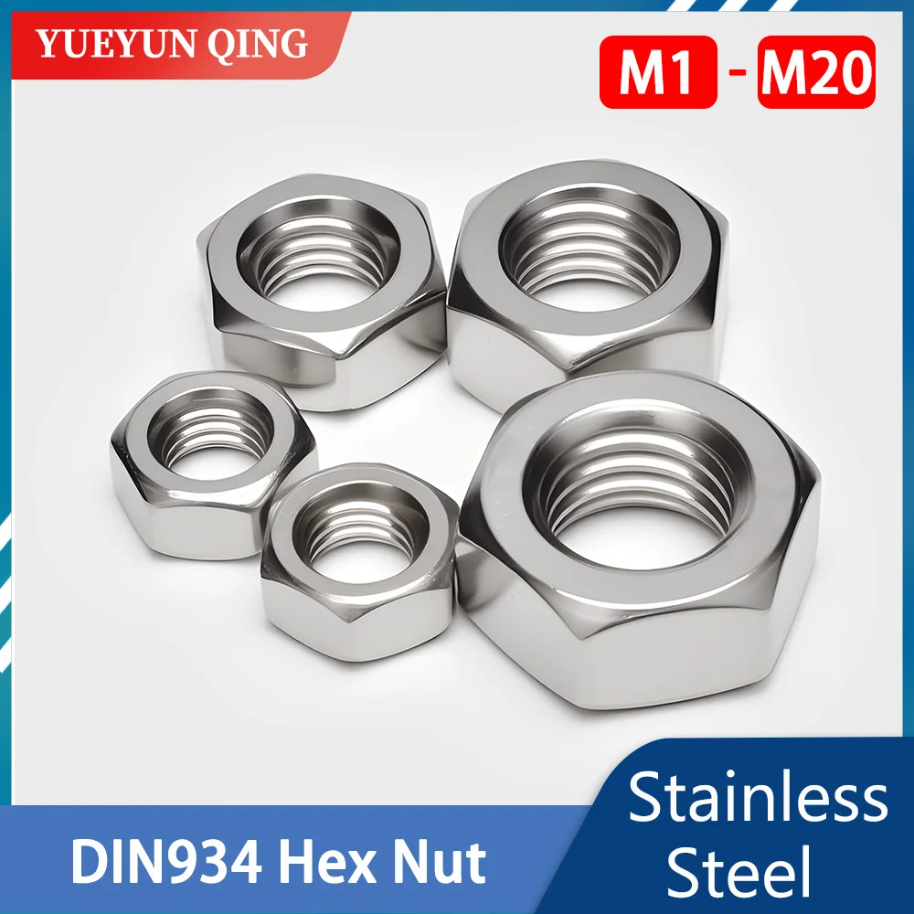Hexagon Hex Nuts M1 M1.2 M1.4 M1.6 M2 M2.5 M3 M3.5 M4 M5 M6 M8 M10 M12 M14 M16 M18 M20 Hex Nut 304 Stainless Steel DIN934 Metric