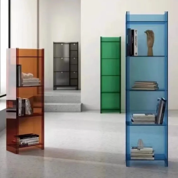 Wind light luxury narrow shelf living room acrylic storage display shelf designer multi-layer floor bookshelf