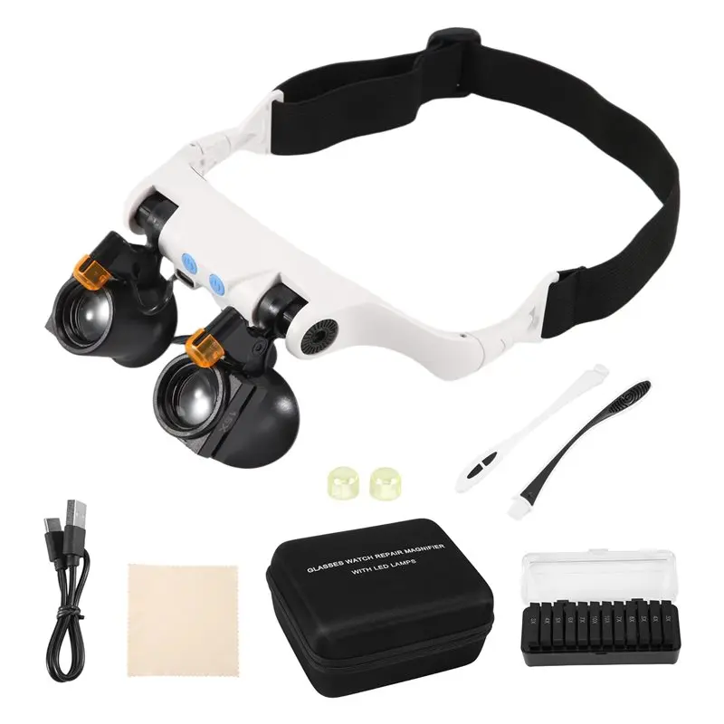 HLZS-Magnifying Glasses With LED Light, 14 Interchangeable Lenses(3X 4X 5X 6X 7X 10X 15X), Hands-Free Design