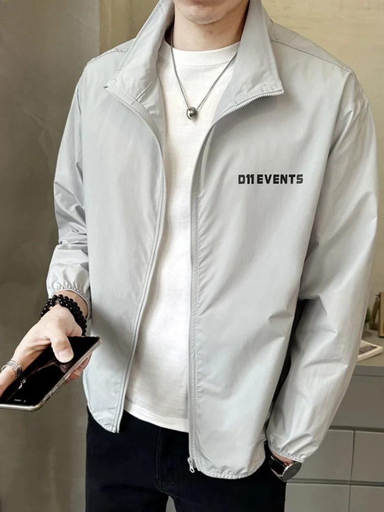 

Мужская летняя тонкая куртка с воротником-стойкой, дышащая, с охлаждающим эффектом, на молнии, из полиэфирного волокна