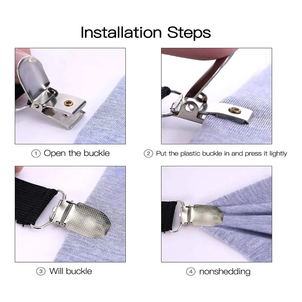 ABCL 2 шт. регулируемый эластичный держатель для подтяжек, ремни, зажим для простыней, наматрасники, диванная подушка (черный)