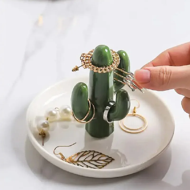 Cactus Ring Frame Jewelry Rack Bracelet Chain Display Stand Tray Bangle Watch Necklace Pendant Organizer Holder Ceramic Ornament