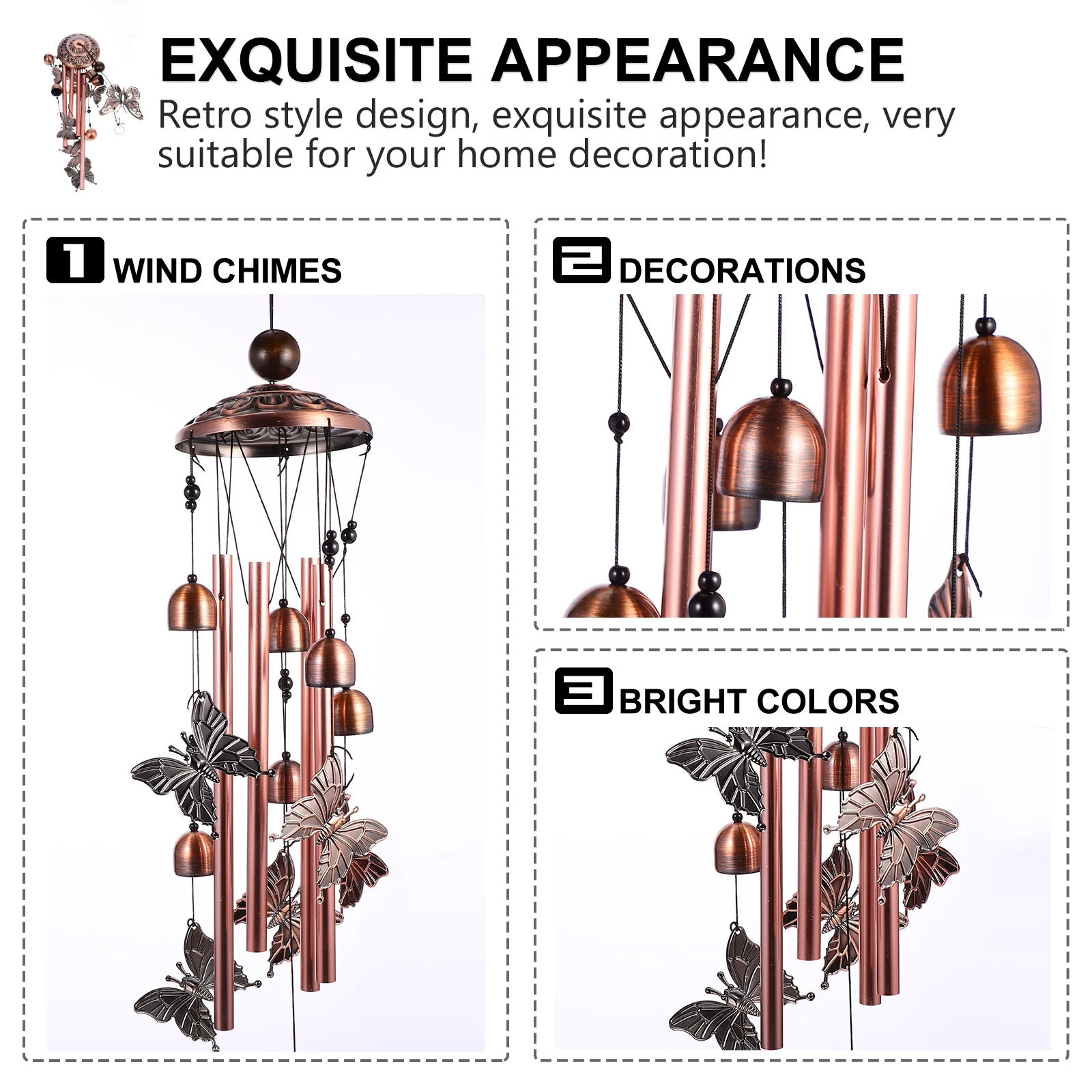 

Retro Iron Wind Chimes Elegant Animal Metal European and American Decorative Creative Vintage Outdoor