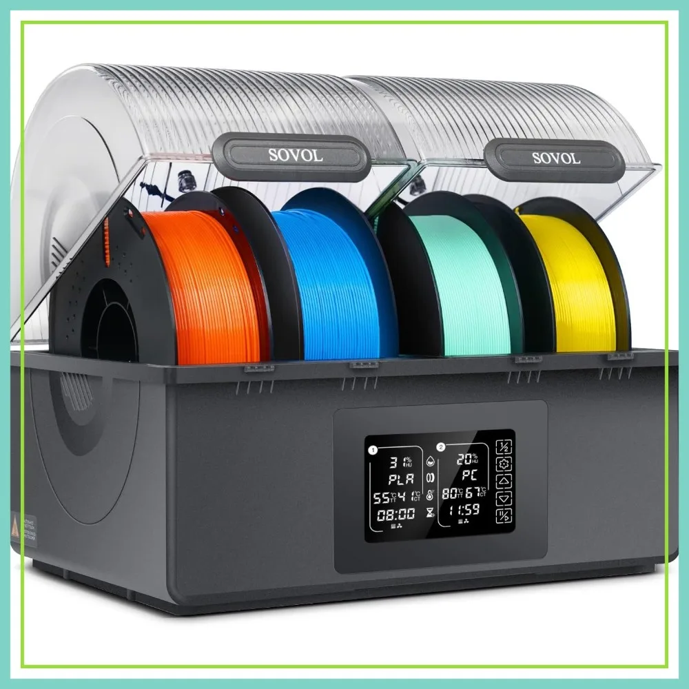 4 Spool Filament Dryer Box 85°C Max, Dual Independent Heating Chambers for PLA PETG ABS TPU ASA PC PA 1.75/2.85mm