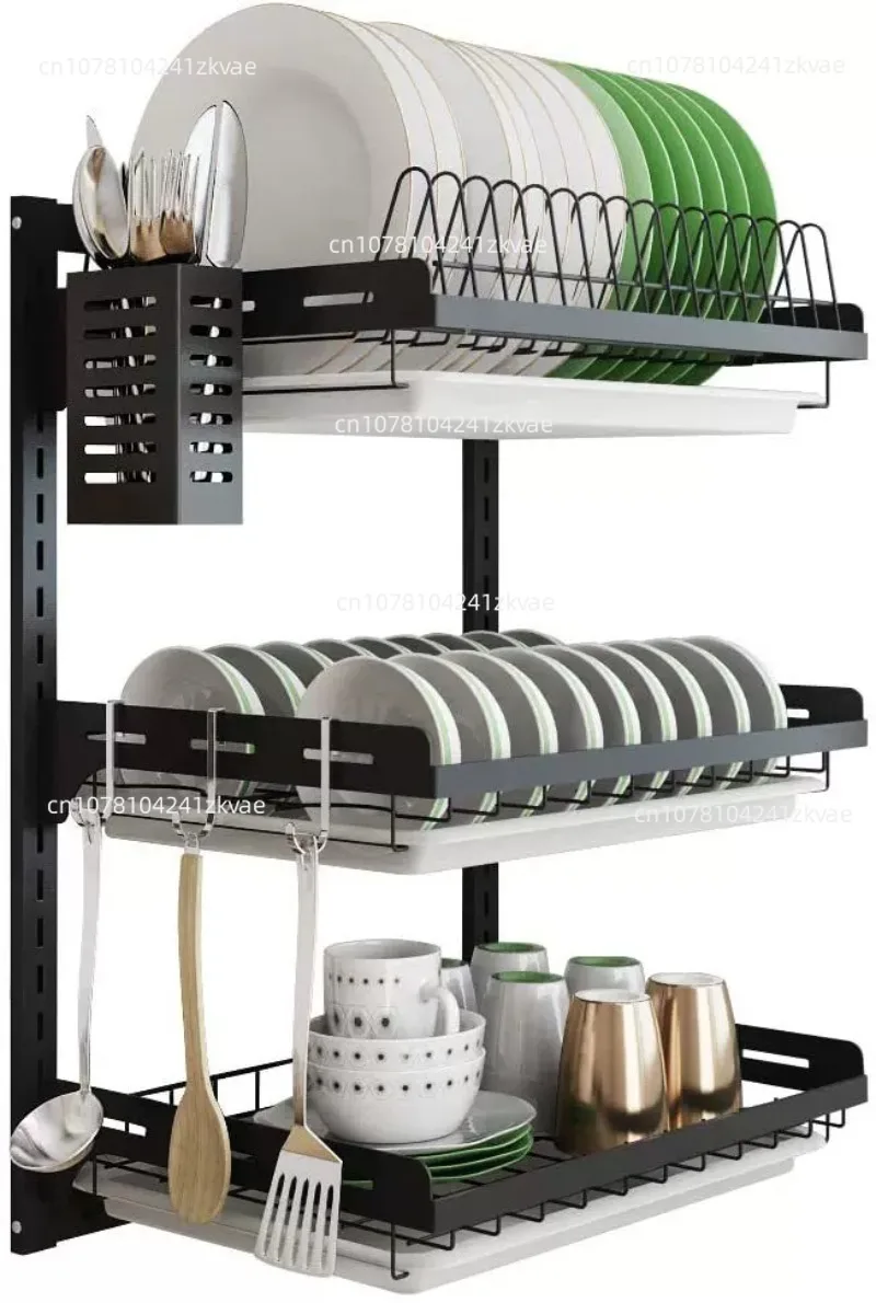 Kitchen Dish Rack,Hanging Dish Drying Rack Organizer Storage Shelf Over Sink,2 Tier Wall Mount Bowl Holder With Drain Tray