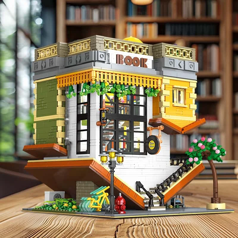 

3621pcs MOC Upside Down Bookstore Building Block Kit with Light Kit Build Your Own Street View Architecture Model Adults