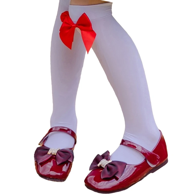 

Girls Sweet Bows Knee Highs Socks Fashion Sheer Silk Stockings Middle Tube Socks