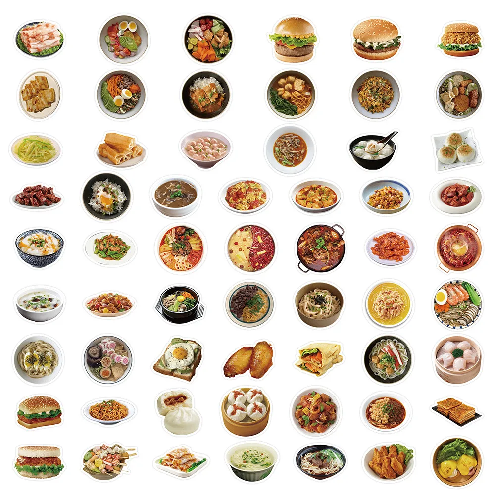 60 قطعة من ملصقات الوجبات الخفيفة الواقعية - شارات المطبخ النابضة بالحياة للمجلات وحافظات الهاتف وزجاجات المياه ومتجر ملصقات BulingBulingBuling #3