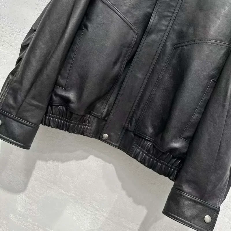 Echte Lederjacke Umlegekragen Kleidung Kurze Länge Lose Stil Frauen Mantel Frühling Herbst