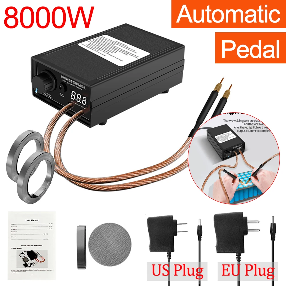 8000W Electric Automatic Spot Welder DIY Spot Welding Machine for 18650 Battery Nickel Strip for 0.1-0.3mm Nickel Strips