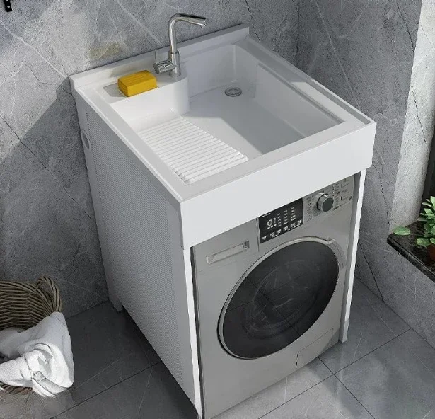 Integrated Laundry Cabinet & Basin Combo for Small Spaces, with Drum Washer Slot & Companion Sink