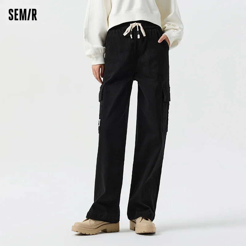 Semir 2024 Casual Pants Women Black Overalls Cool High Street Spring Salt Style Cool Sassy Trousers For Girls Street Trend