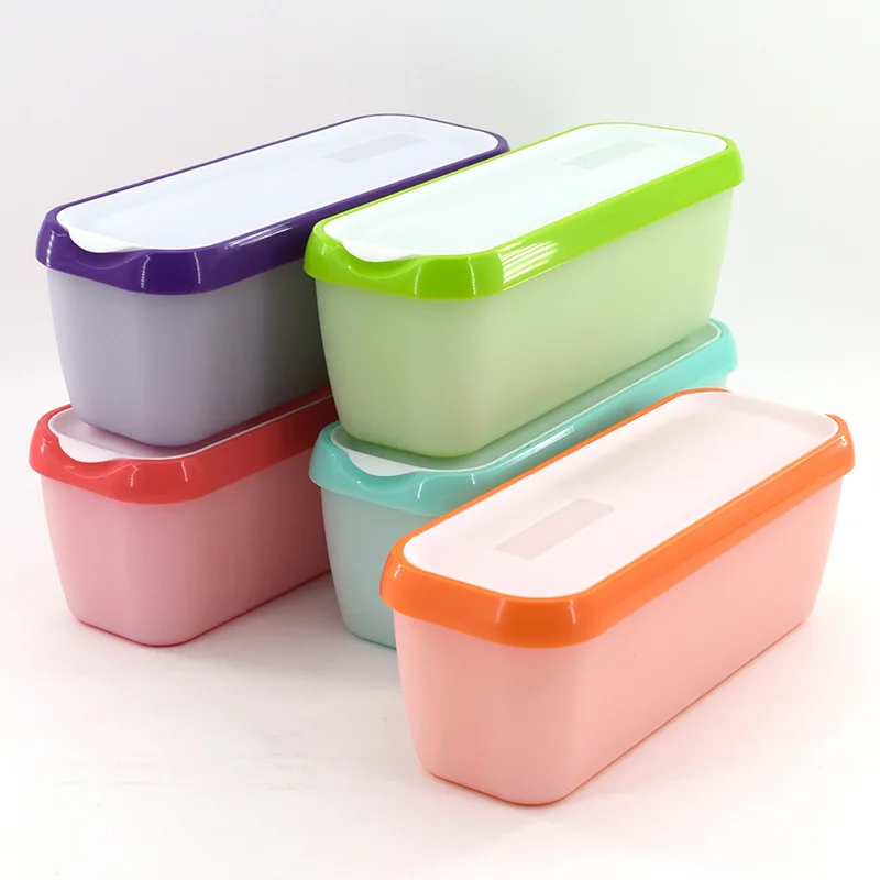 6 Colors Reusable Rectangular Ice Cream Box with Lid, Plastic Storage Box, Refrigerator Food Containers