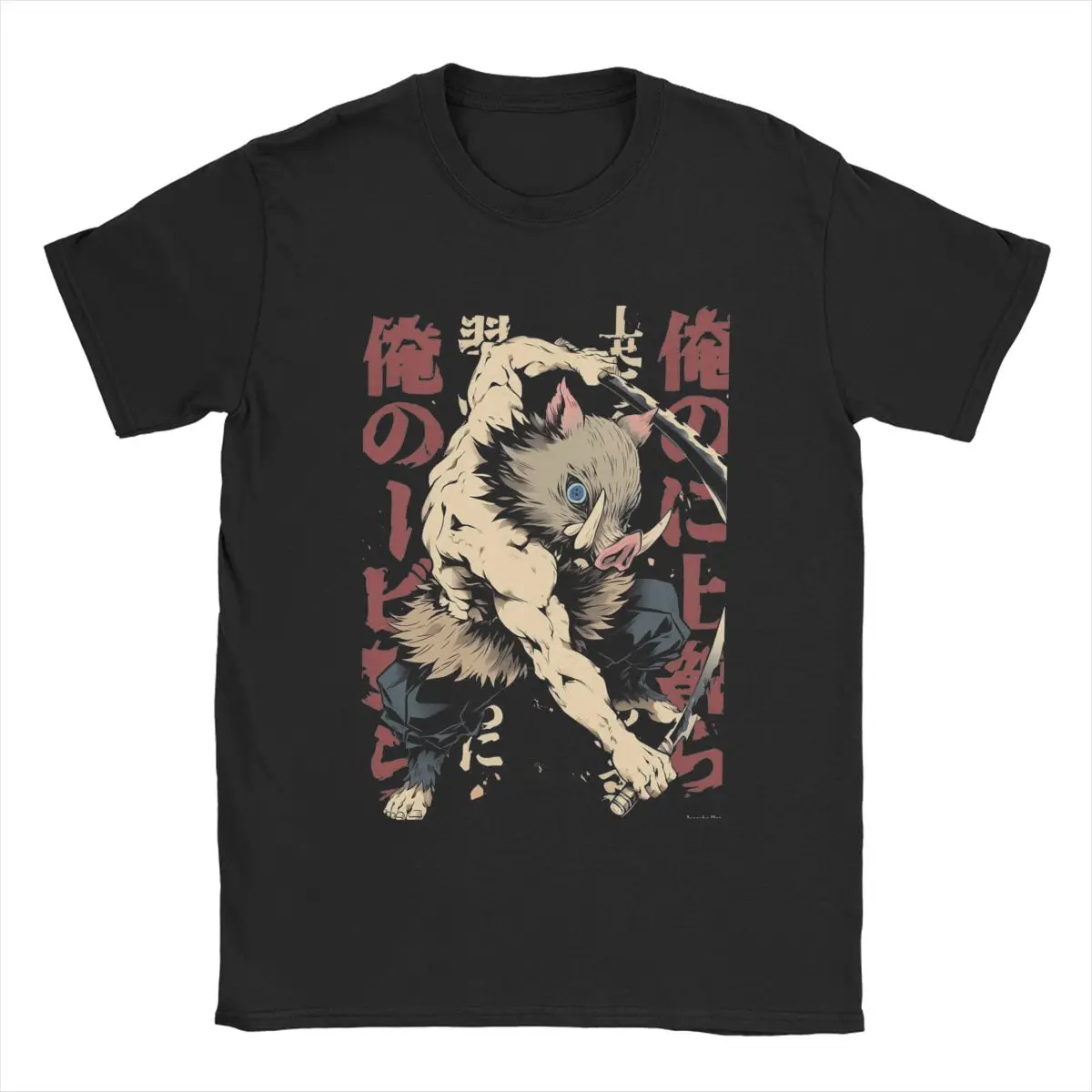 Men Inosuke Demon Slayer Anime T Shirts Pure Cotton Clothing Leisure Short Sleeve Crew Neck Tee Shirt Birthday Present T-Shirt