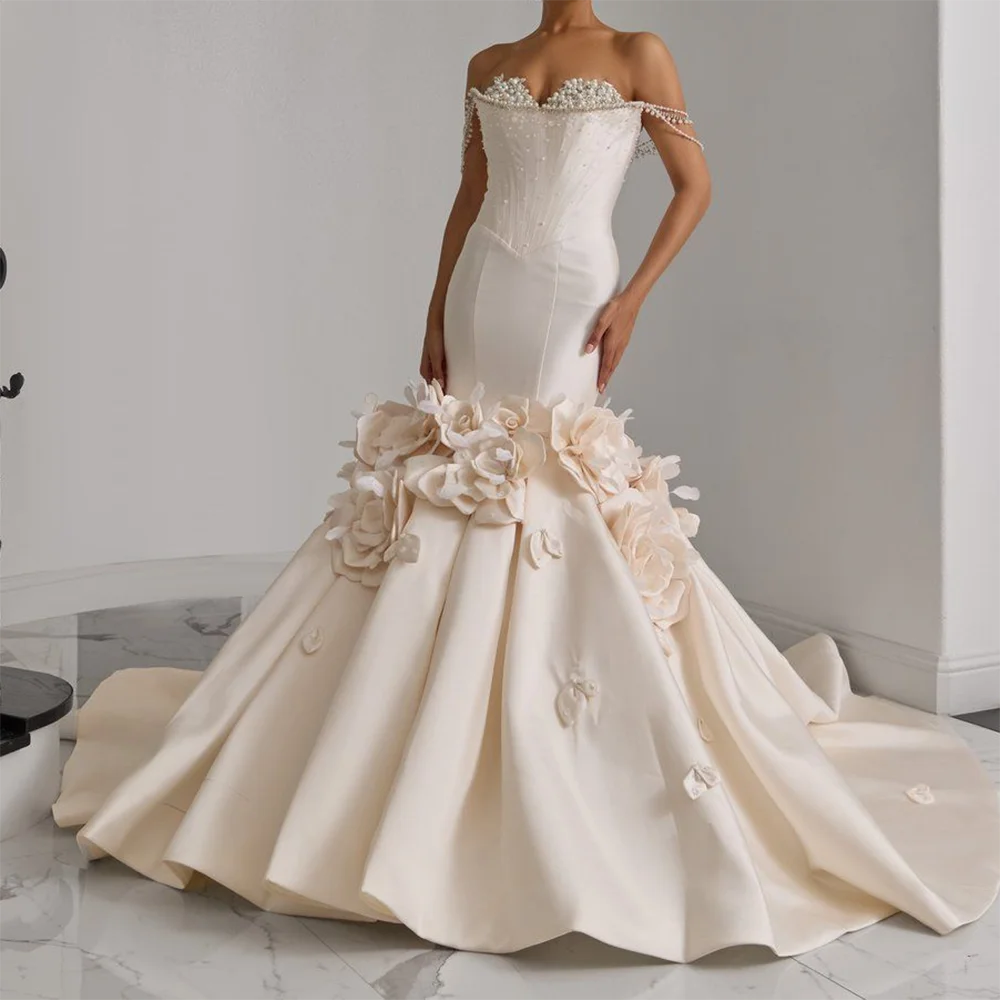 

Classic Sweetheart Beading Sleeveless Flowers Mermaid Bride Wedding Dresses Bridal Gowns Customized