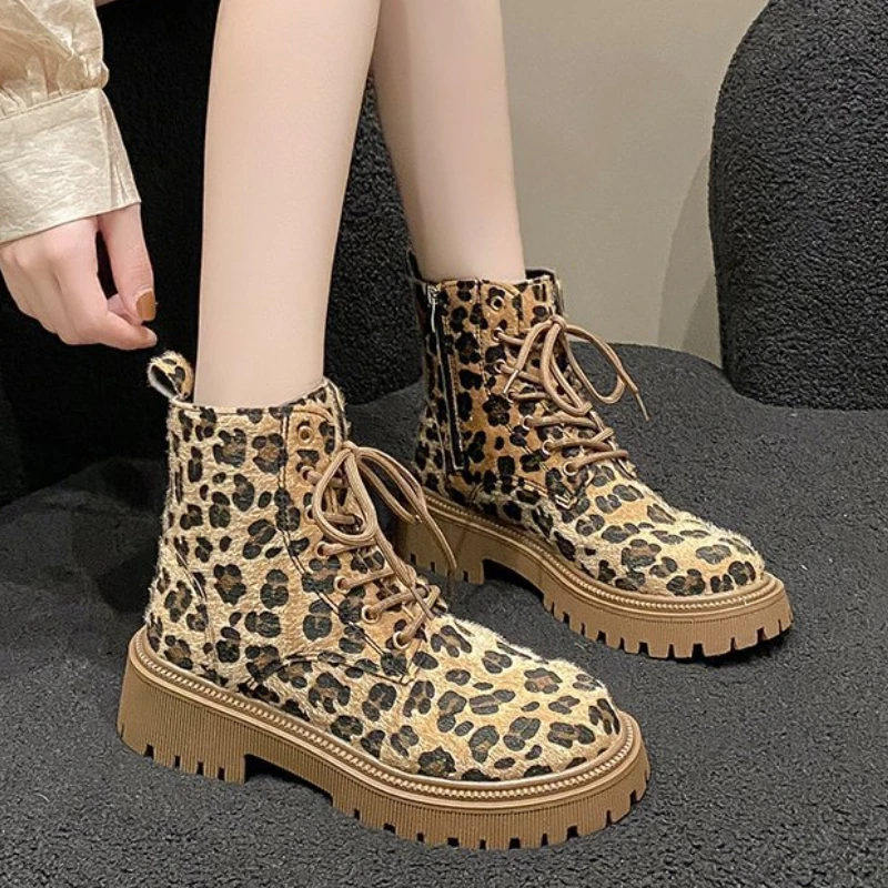 Fashion Versatile Cotton Boot Retro Leopard Print Women Shoe Winter New Items Snow Boot Height Increa Anti Slip Women Ankle Boot