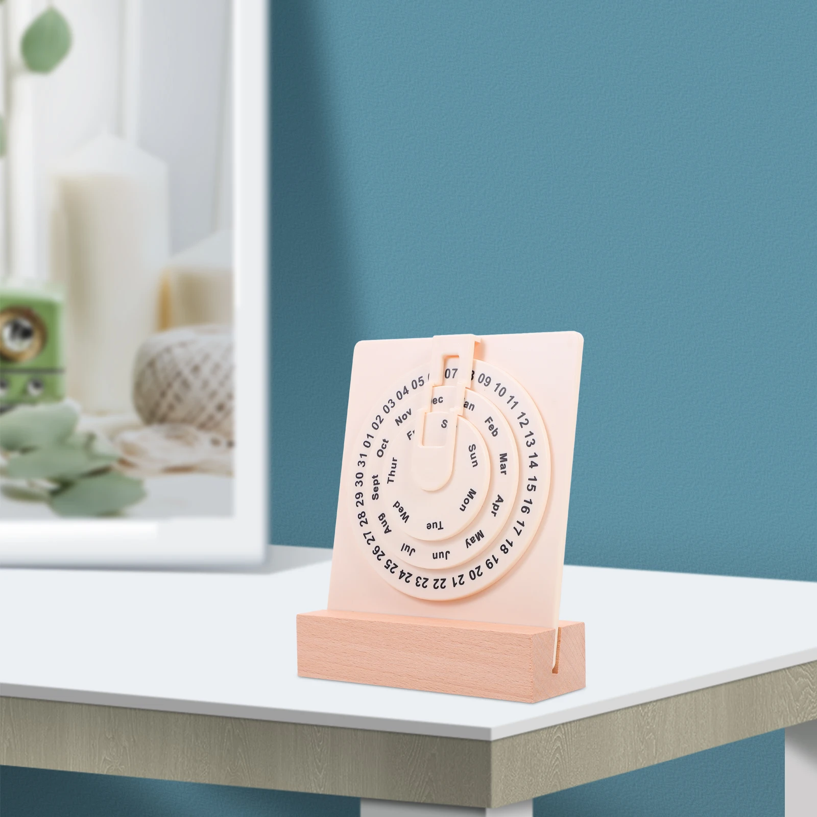 

Perpetual Desk Calendar Wood Base Sleek Minimalist Design Metal Crafted Office Accessory Stylish Home Supply Monthly