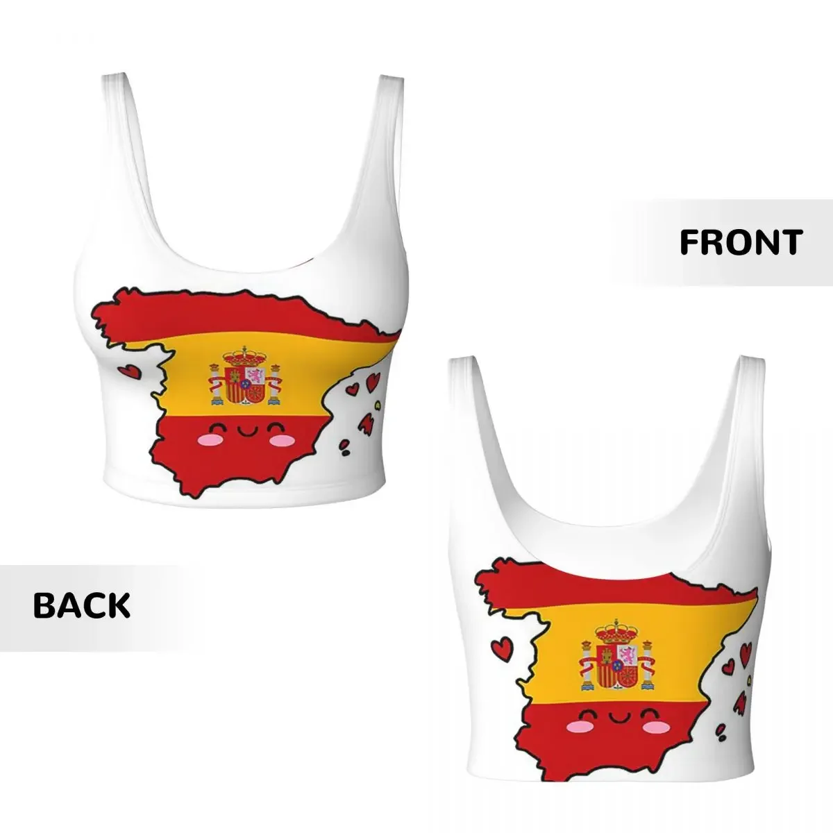 Custom Spain Flag Map Smile With Love Women Sports Vest Bra Gym Workout High Impact Yoga Crop Tank Tops