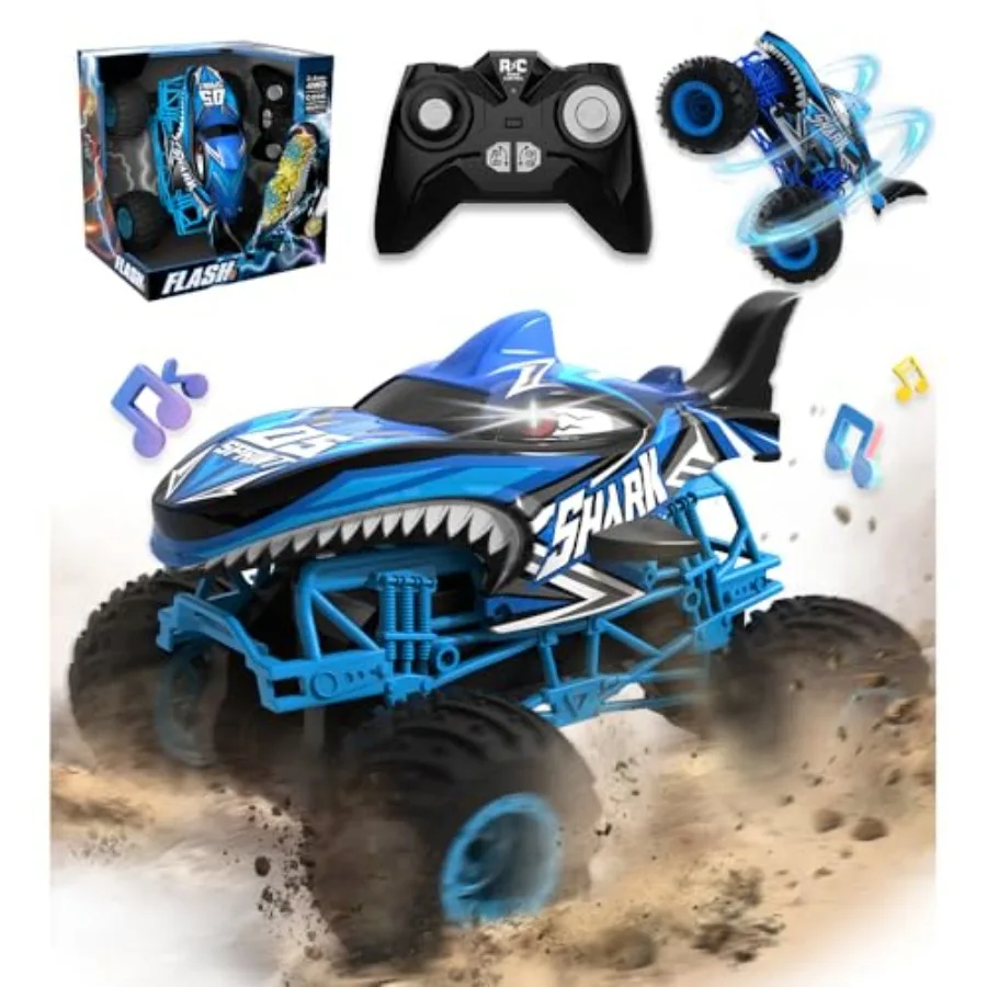 

BEZGAR Remote Control Monster Truck - 1:16 Scale RC Car with 360 Spins and Drifting Light and Music Features Black and Red Desi