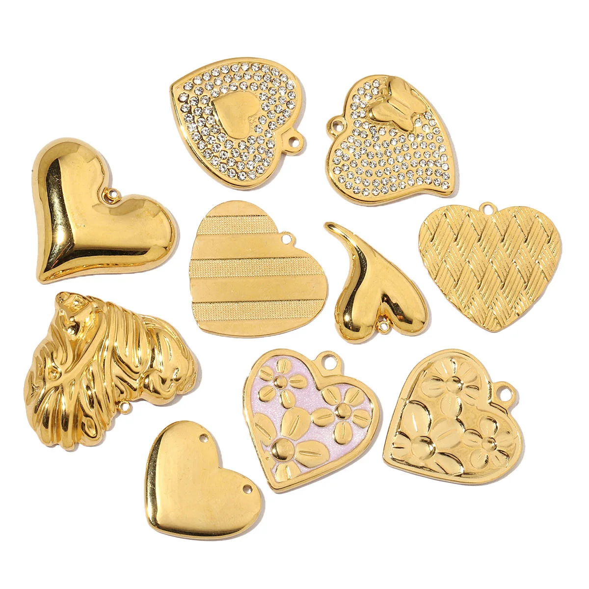 3Pcs/Lot Stainless Steel Love Heart Charms Rhinestone Pendants For DIY Making  Bracelet Necklace Jewelry Accessory Wholesale