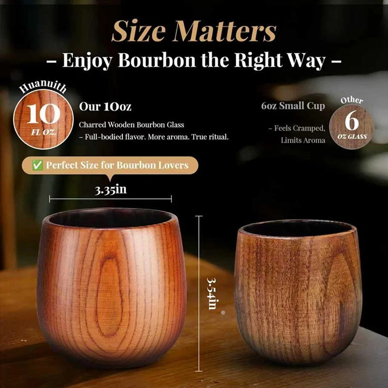 

Whiskey Glasses Set Charred Wooden Glass with Ice Tartar, Tongs, Ideal for Gifting Retail