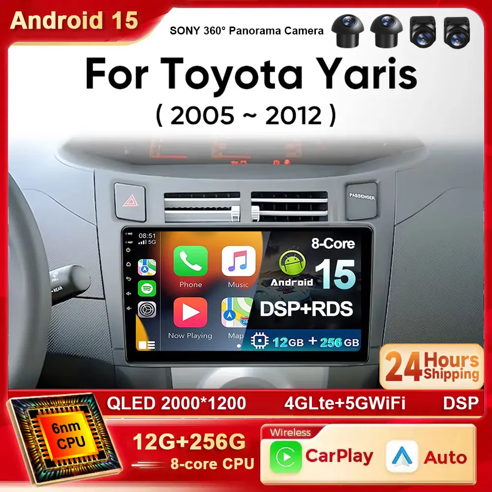 

Android 15 Car Radio For Toyota Yaris 2005 - 2012 Stereo Multimedia Video Player GPS Wireless Carplay Head Unit