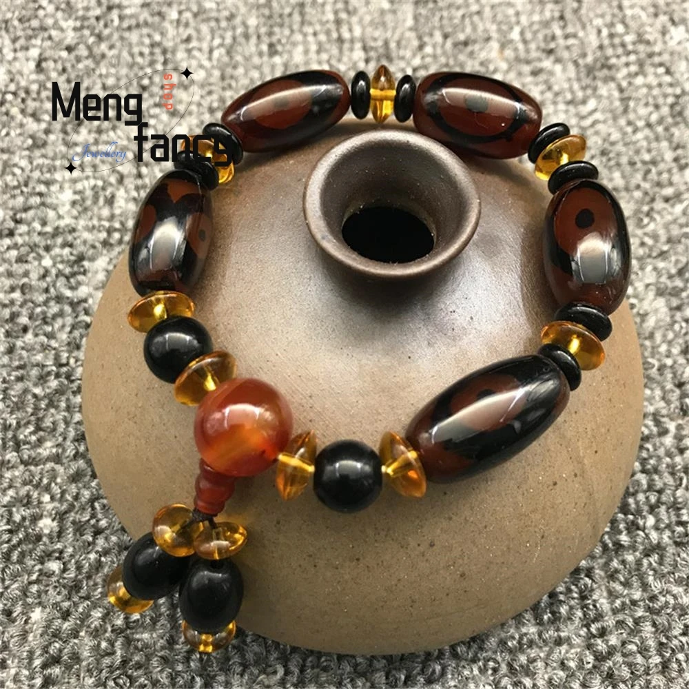 Pulsera Dzi de ágata de tres ojos para hombre y mujer, joyería fina de Jade Natural, amuleto de lujo a la moda, mascarillas de recuerdo, regalos de vacaciones