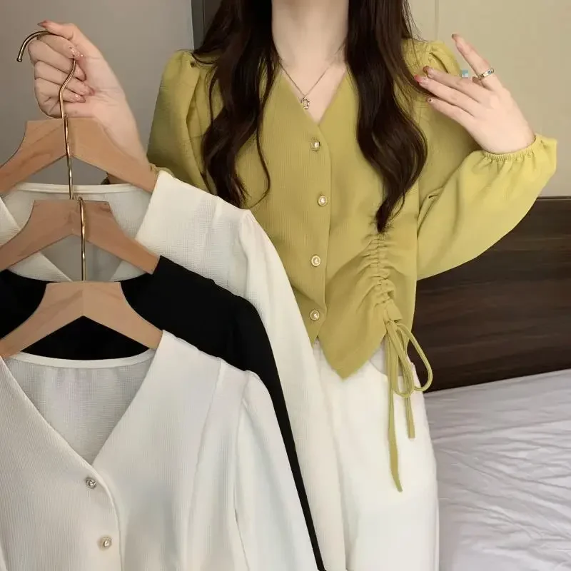Рубашка с длинными рукавами, женская новая дизайнерская рубашка с нишевым шнурком в западном стиле, маленькая рубашка с объемными рукавами, шикарный маленький весенний топ