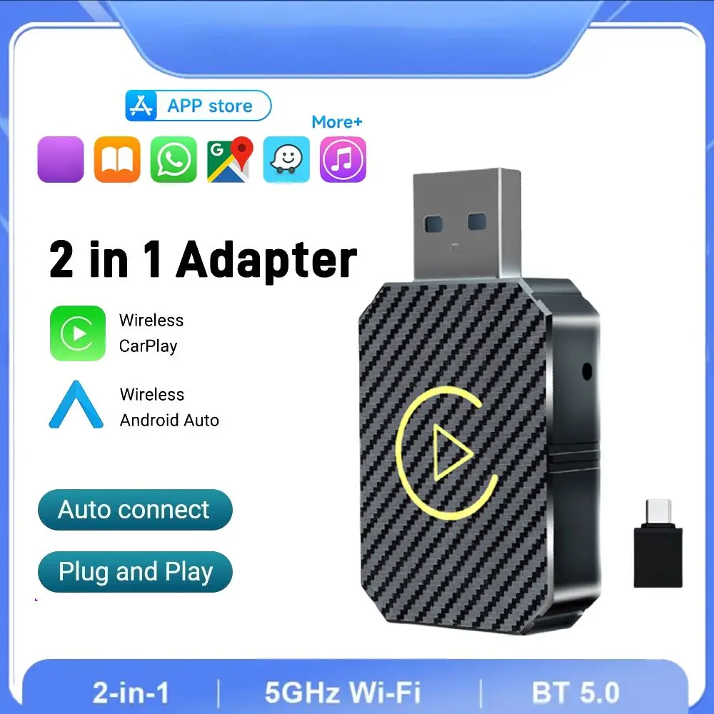 

Новый беспроводной адаптер Carplay Android Auto 2 в 1, Smart AI Box Plug & Play, автомобильный ключ BT WiFi для проводов CarPlay/Andriod Auto