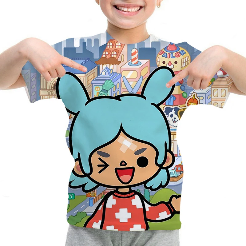 Camiseta 3D de Toca Boca Life World para niños y niñas, camiseta de dibujos animados, ropa de manga corta de Anime, Tops de Boca