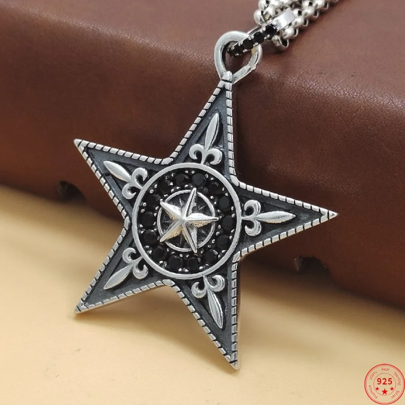 S925 Sterling Silver Charms Pendants for Women Men New Fashion Five-pointed Star Return to Old Ways Jewelry Wholesale