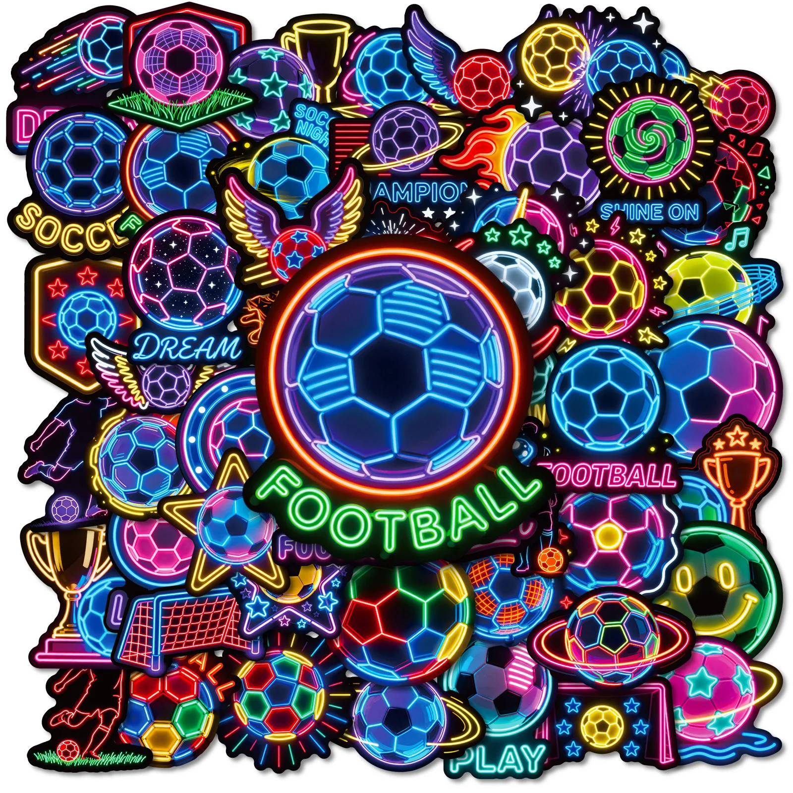 10/56PCS Football Cartoon Stickers Neon Style Graffiti Sports DIY Ball Games Decoration DIY Toys Laptop Guitar Car Bike Decals
