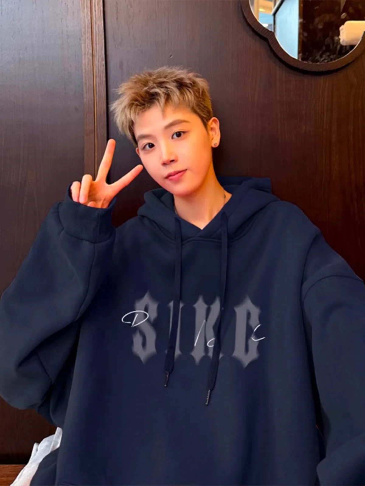 

Мужская толстовка оверсайз в американском стиле, свободного кроя, весенне-осенняя, плотная, модная, брендовая, синяя, больших размеров