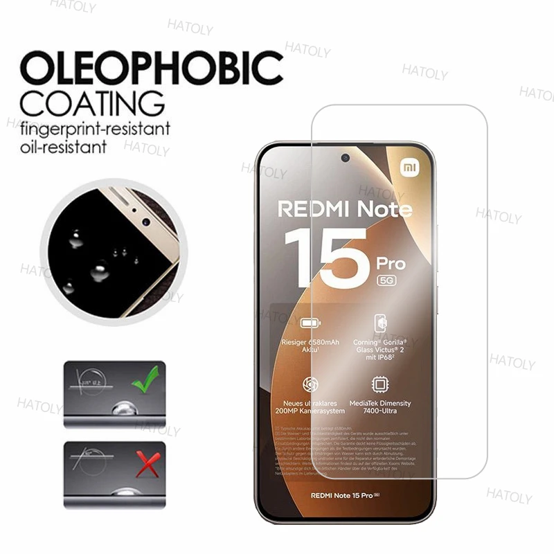 2/4 قطعة واقي للشاشة لهاتف Xiaomi Redmi Note 15 Pro 5G زجاج مقسى عالمي Redmi Note 15 Pro 5G زجاج واقي غراء كامل #5