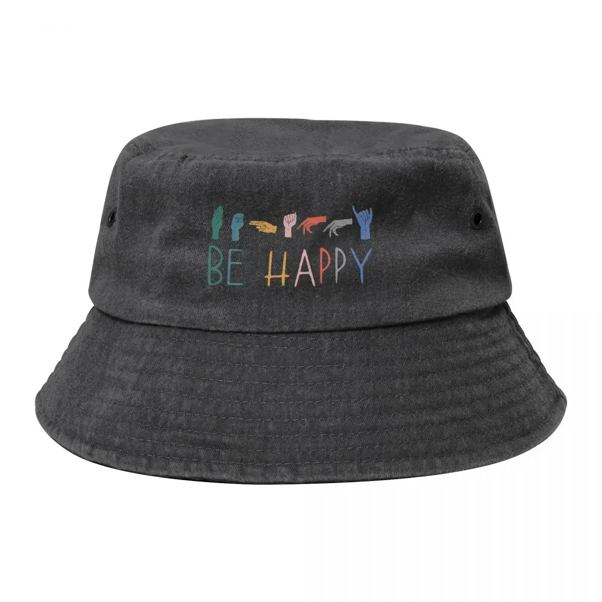 Be Happy Hand Sign Language Teachers Interpreter ASL Bucket Hat hiking hat Uv Protection Solar Hat Boy Women's