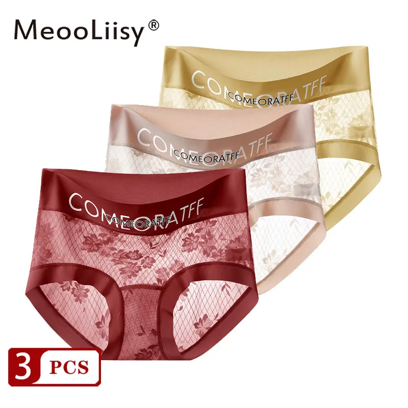 

MeooLiisy 3PCS/Set Lace Mid Waist Breathable Panties for Women Sexy Girls Underwear Pants Briefs Underpants