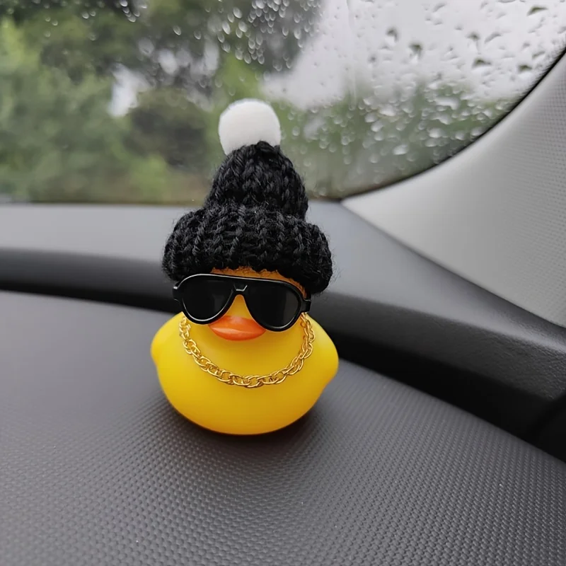 1PC Cute Black Knitted Hat and Sunglasses Car Accessories, Car Decorations, Festival Gifts