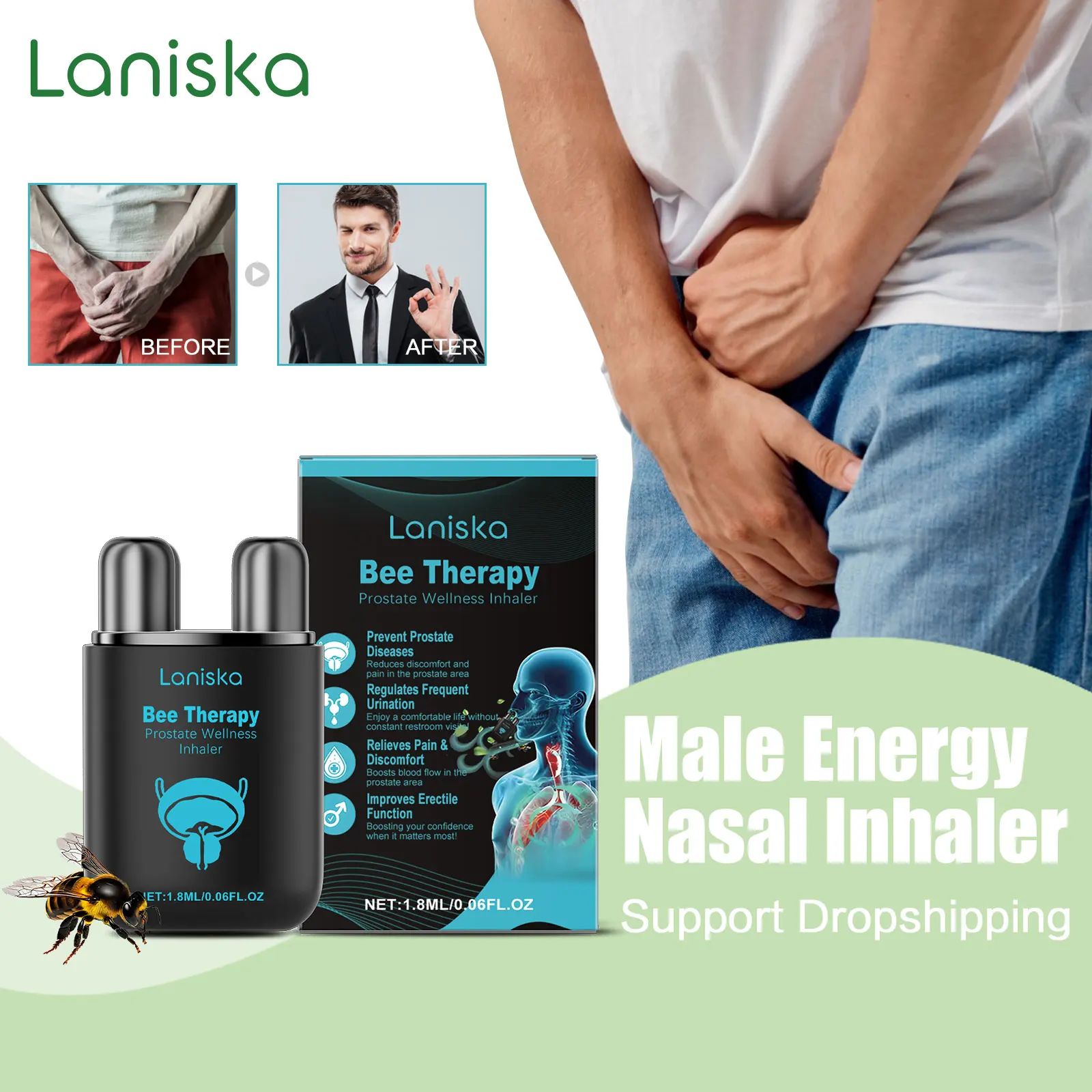 

Prostatitis Care Nasal Inhaler Relieve Urinary Frequency Urgency Prostate Swelling Pain Soothing Headache Boost Men Energy Level