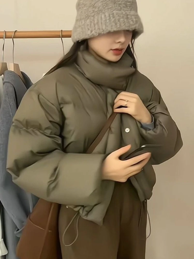 แบบสั้น Parkas ผู้หญิงฤดูหนาว Vintage Chic อบอุ่นแฟชั่น Ins All-Match Cropped เสื้อคอปก Streetwear วิทยาลัย