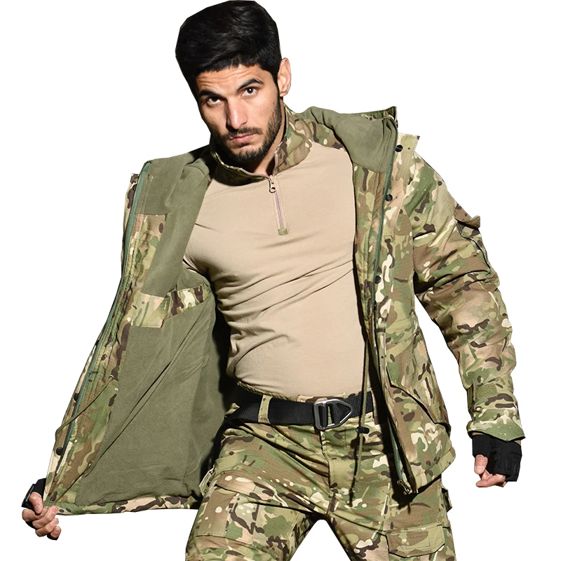 G8 Tactical Cargo Sets Mens Camouflage Hooded Fleece Jackets+Shirts+Pants Military Suits Outdoor Waterproof Hunting Clothes Male