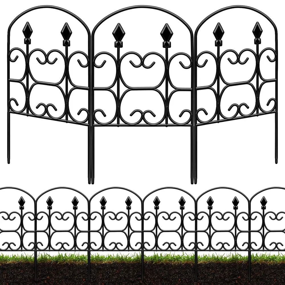 

Pack Decorative Garden Fence Panels 24inH x 20.57ftL Black Metal Fence with Floral No Dig Animal Barrier Fence Rustproof Garden