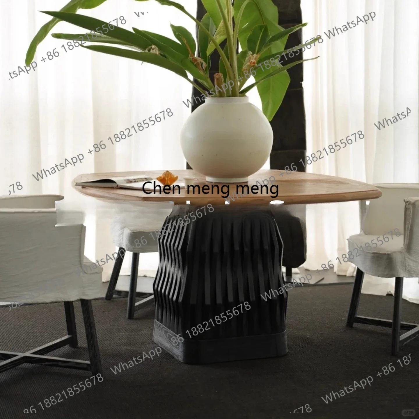 

Wabi-sabi style negotiation coffee table dining table round solid wood tabletop villa mansion living room dining table