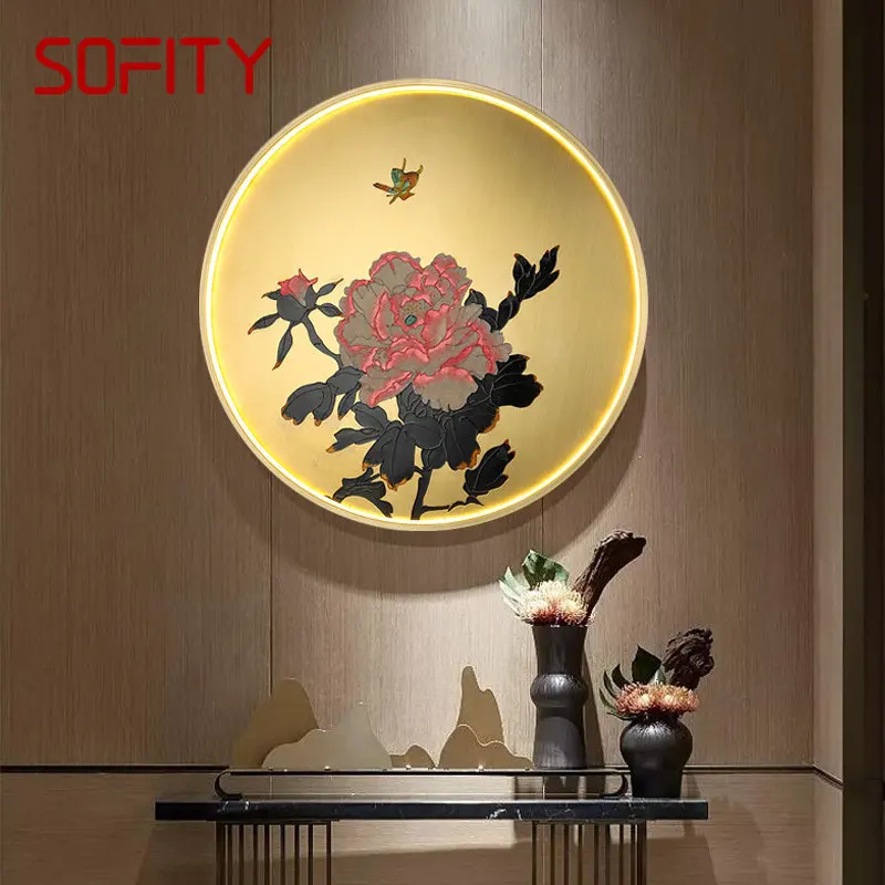BUNNY Brass Gold Wall Picture Lamps LED 3 Colors Modern Creative Flower Pattern Sconce Light for Living Room Bedroom Decor